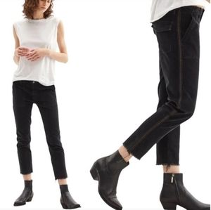 Nili Lotan Size 8 Carbon Black Jenna Distressed Side Ribbon Utility Ankle Pants